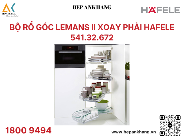 Phụ kiện tủ góc Xoay phải Hafele Rổ góc LeMans II 450/≥ 1265mm 541.32.672